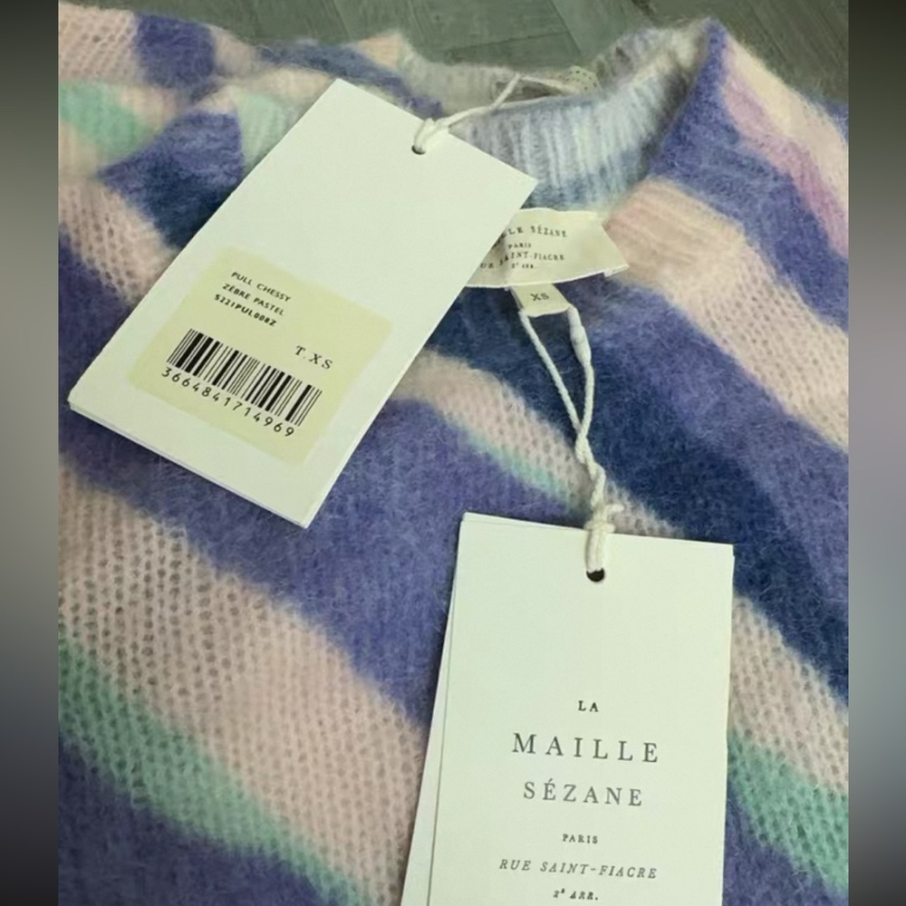NWT Sezane Chessy Sweater Zebra Pastel Print Purple Blue French Knit - Picture 6 of 8